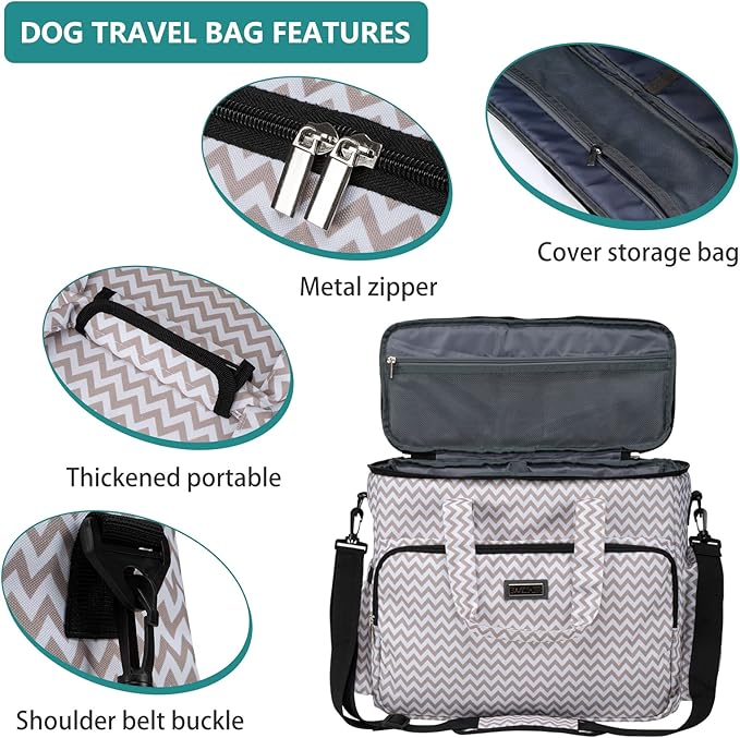 BAGLHER Dog Travel Bag, Pet Travel Bag (All Pet Travel Supplies), with 2 Pet Food Containers and 2 Collapsible Silicone Bowls; Essential Kits for Pet Travel BLW-PawvioPets