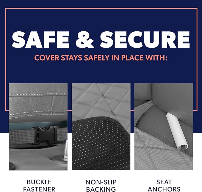 Active Pets Dog Car Seat Cover, Waterproof Front Seat Protector for SUV Truck Sedan, Pet Safety Travel Comfort System with Universal Fit, Grey-PawvioPets