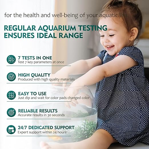 7 Way Aquarium Test Strips, 125 Count Fish Tank Test Strips for Freshwater Saltwater Pond, Water Testing Kit Aquarium for Chlorine, Total Hardness, Carbonate, Alkalinity, Nitrate, Nitrite and pH-PawvioPets