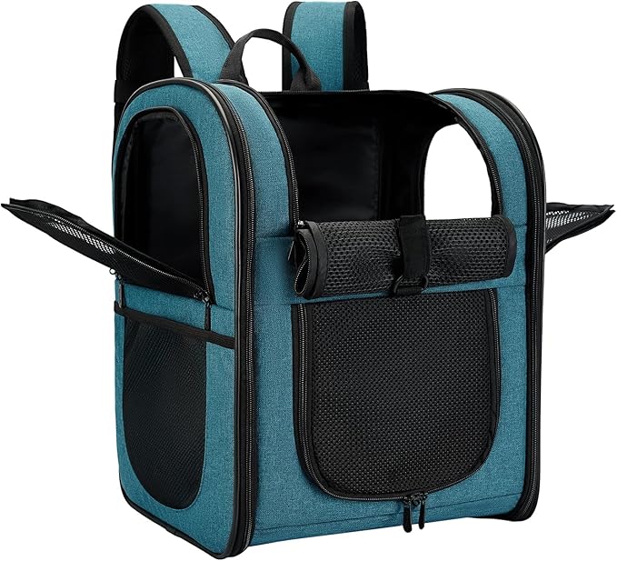 Apollo Walker Dog & Cat Carrier Backpack for 4-15lb Pets - Ventilated Safe Design with Padded Back Support, Breathable Mesh Pet Backpack for Hiking, Travel, Outdoor (Teal)-PawvioPets