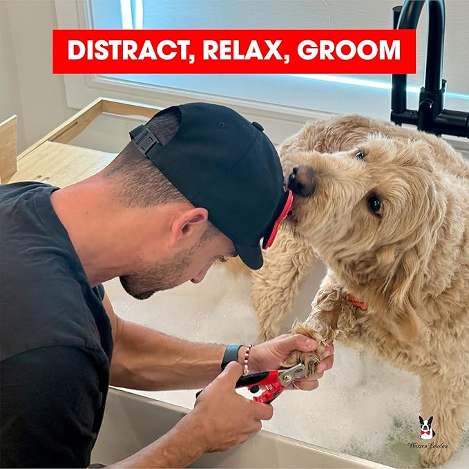 Distract-A-Hat ™ by Warren London - Dog Grooming Distraction Lick Hat for Nail Clipping and Grooming – Adjustable Fit with Adhesive Dog Lick Pad, Spreader & Cleaning Brush Included-PawvioPets