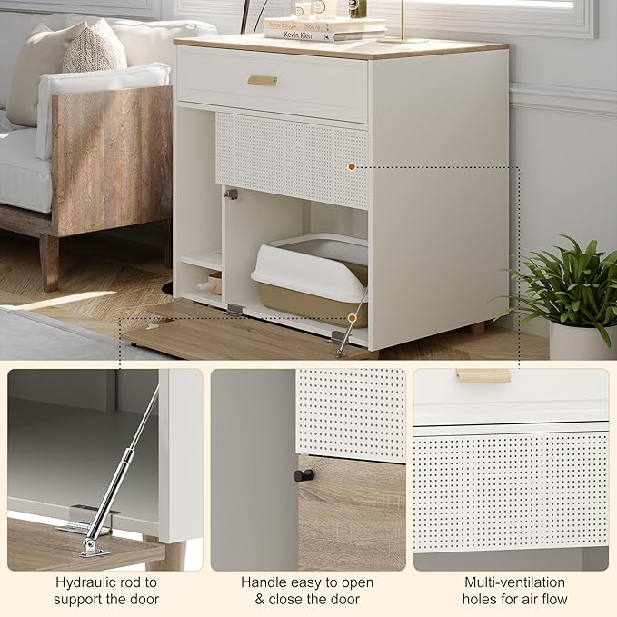 Cat Litter Box Enclosure - Indoor Litter Box Furniture Hidden with Drawer and Door - 32"x19"x32"H-PawvioPets