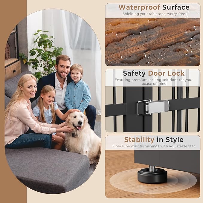 48'' XXL Dog Crate Furniture with 3 Doors,Wooden Crate End Table Heavy Duty Indoor Combination Cage for Medium to Large Dogs, Multiple Units Can be Combined-PawvioPets