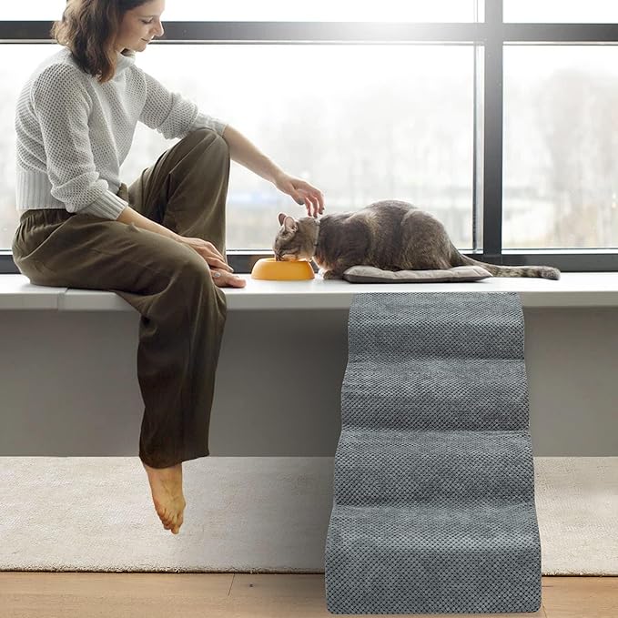 Dog Stairs for Small Dogs - High Density Foam Dog Ramp, Extra Wide Pet Steps with Non-Slip Bottom for High Beds, Couche and Sofa, Best for Dogs Injured, Older Dogs Cats, Pet with Joint Pain-PawvioPets