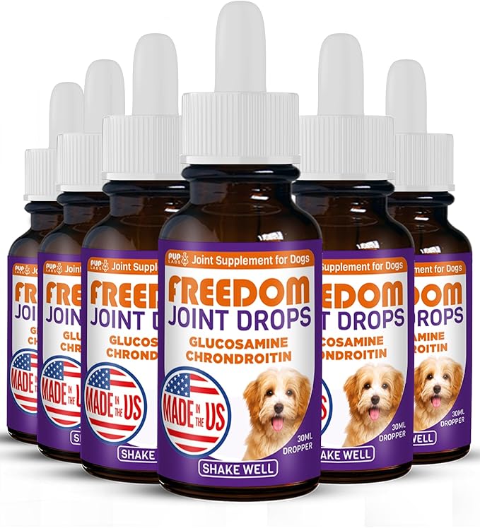 Freedom Joint Drops - Dog Joint Support Supplement with Human-Grade Ingredients - No Fillers, Preservatives, Additives, or Artificial Ingredients, 6 30 ml Droppers-PawvioPets
