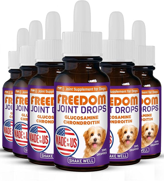 Freedom Joint Drops - Dog Joint Support Supplement with Human-Grade Ingredients - No Fillers, Preservatives, Additives, or Artificial Ingredients, 6 30 ml Droppers-PawvioPets