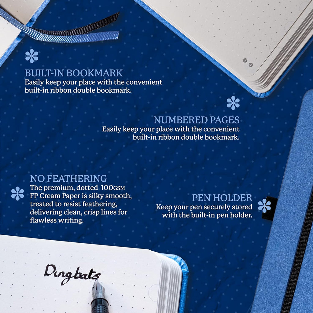 Dingbats* Earth Dotted Writing Journal Notebook A5 - Vegan Leather Hardcover - Ideal for Work, Travel - Pocket, Elastic Closure & Bookmark