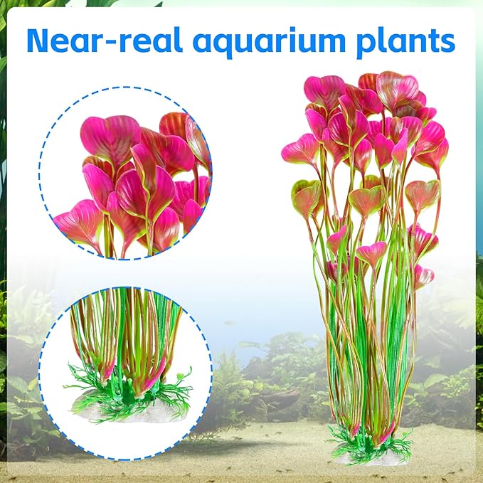 AQUANEAT Artificial Fish Tank Plants, Plastic Aquarium Accessories Large, 15.5 inch Red Decorations, 2pcs-PawvioPets