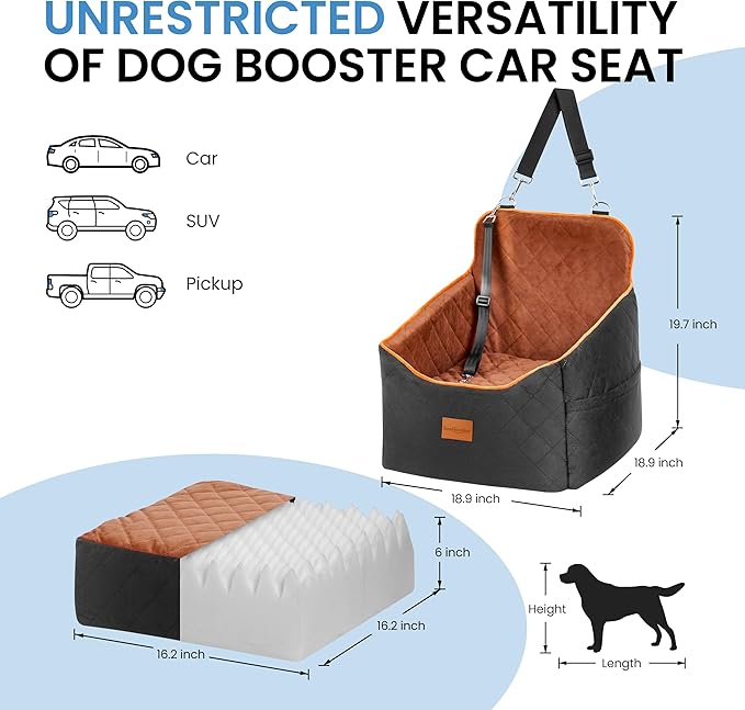 Dog Car Seat for Small Dogs - Puppy Car Seat with Safety Strap & Waterproof Padding, Portable Pet Carrier for Cars, Trucks & SUVs, Comfortable Elevated Bed for Pets Up to 35lbs (Black/Coffee)-PawvioPets