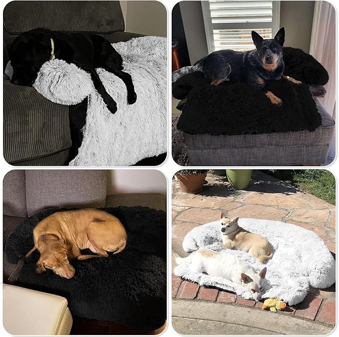GGIB Calming Dog Bed Fluffy Plush Dog Mat for Furniture Protector with Removable Washable Cover for Large Medium Small Dogs and Cats (Small,Black)-PawvioPets