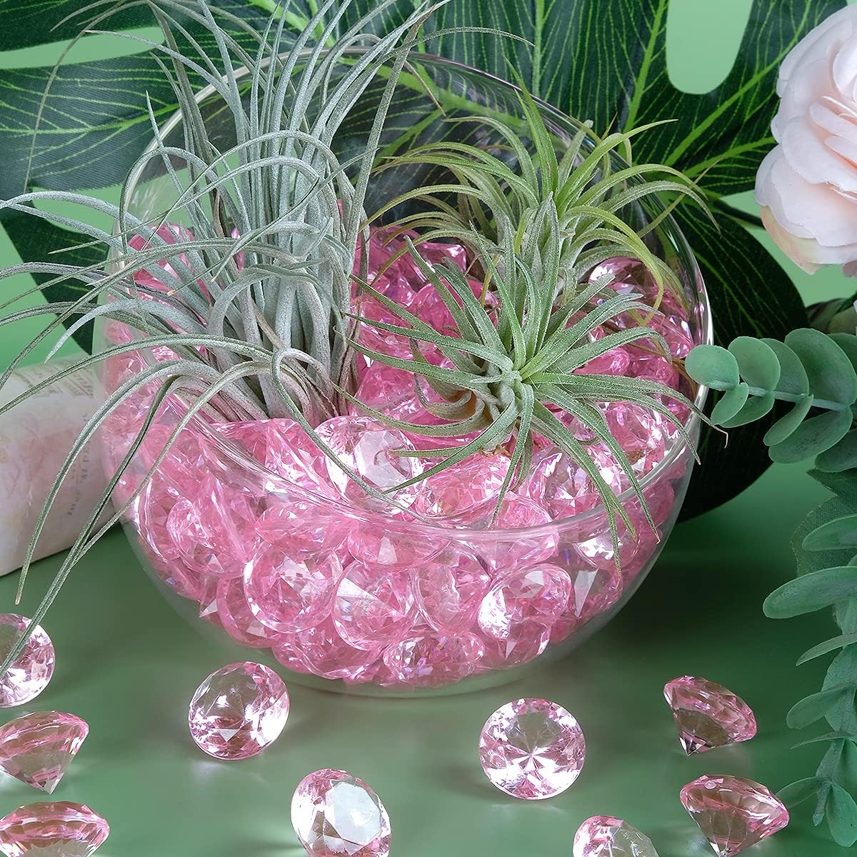 Acrylic Diamond Fake Gems Vase Filler, Babenest 240pcs 3/4 Inch Faux Diamonds Crystals Jewels for Table Scatters Wedding Party Event Arts & Crafts Birthday Decoration Favor (Pink)