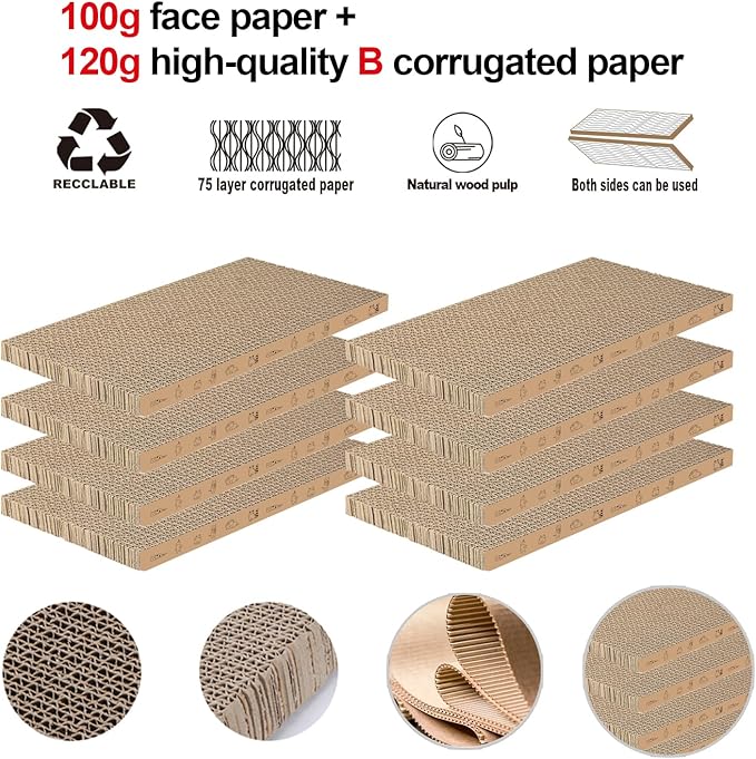 8 Packs in 1 Cat Scratch Pad, Cat Scratcher Cardboard,Reversible,Durable Recyclable Cardboard, Suitable for Cats to Rest, Grind Claws and Play-PawvioPets