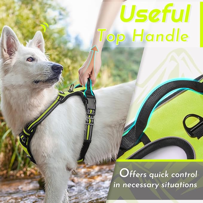 Eagloo Dog Harness Large Breed, No Pull Service Vest with Reflective Strips and Control Handle, Adjustable and Comfortable for Easy Walking, No Choke Pet Harness with 2 Metal Rings, Green, XL-PawvioPets