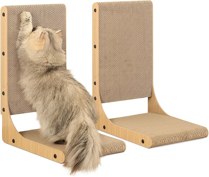 2-Pack Cat Scratching Board, 19.7'' Tall Cardboard L Shape Vertical Cat Scratchers for Indoor Cats, Cat Scratching Post for Wall and Couch, Medium-PawvioPets