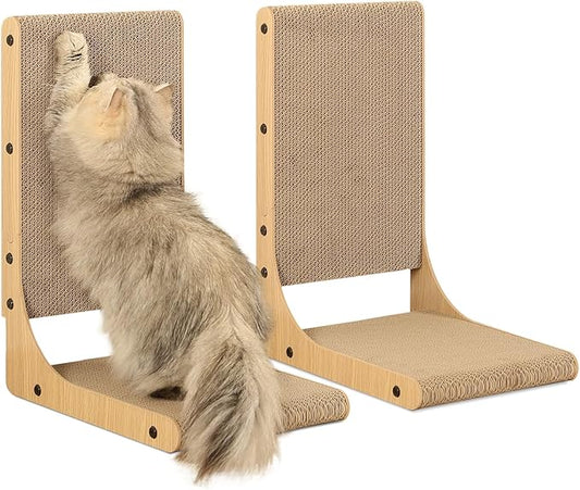 2-Pack Cat Scratching Board, 19.7'' Tall Cardboard L Shape Vertical Cat Scratchers for Indoor Cats, Cat Scratching Post for Wall and Couch, Medium-PawvioPets