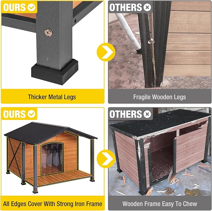 Aivituvin Outdoor Dog House with Chewproof Strong Metal Frame Outside Dog Kennel Weatherproof for Medium to Large Dogs, (41.5" L x 41.4" D x 34.1" H)-PawvioPets