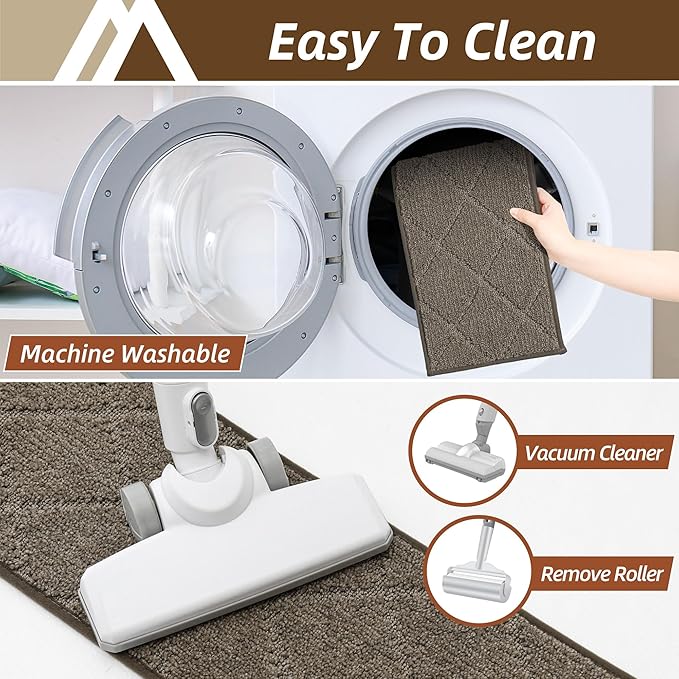 COSY HOMEER Stair Treads for Wooden Steps 9"x28" Washable Indoor Carpet Stair Treads Non Slip Soft Polyester Stair Carpet Tread Reusable Stair Runner Rugs for Kids, Elders,Pets,Light Brown,7pcs-PawvioPets