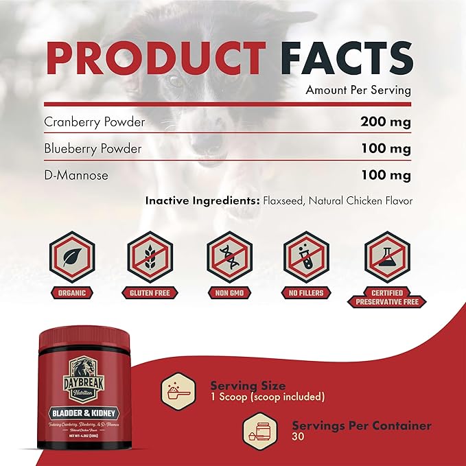 Bladder and Kidney Relief for Dogs & Cats by Daybreak Nutrition | Powder Cranberry Supplement for Dogs and Cat for UTI Treatment & Urinary Support | Dog & Cat Urinary Tract Infection Remedy Supplement-PawvioPets