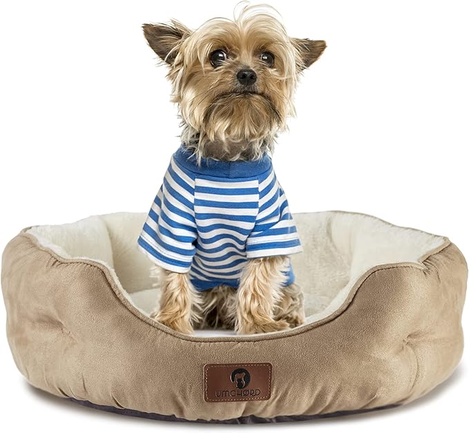 Asvin Medium Dog Bed for Medium Dogs, Cat Beds for Indoor Cats, Pet Bed for Puppy and Kitty, Extra Soft & Machine Washable with Anti-Slip & Water-Resistant Oxford Bottom, Light Brown, 25 inches-PawvioPets