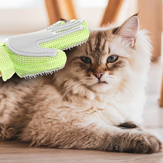 2 in 1 Pet Grooming Glove for Cats & Dogs, Efficient Deshedding Brush Pet Long Short Fur Removal Glove, Gentle Massaging Puppy Kitten Bathing Grooming Brush Tool, Easy Clean Floating Hair Mitt-PawvioPets
