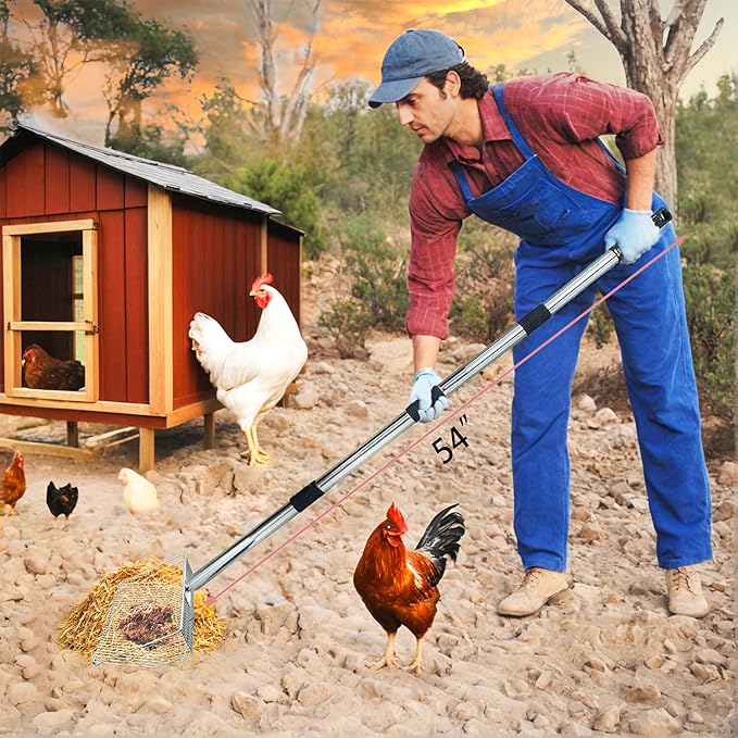10inch Metal Chicken Poop Scooper with 54-Inch Long Handle for Coop Cleaning-PawvioPets