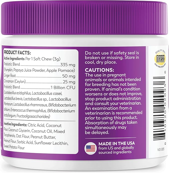 Dr. Harvey's Digestive Probiotic Soft Chews for Dogs, 7 Probiotics for Gut Health, Diarrhea and Bowel Support, Peanut Butter Flavor (90 Chews)-PawvioPets
