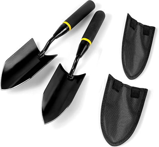 2-in-1 Trowel and Transplanter Gardening Tool Set, Outdoor Hand Tools, with Non-Slip Handle and Protective Blade Covers, Ideal Gardening Gifts for All (Black)-PawvioPets