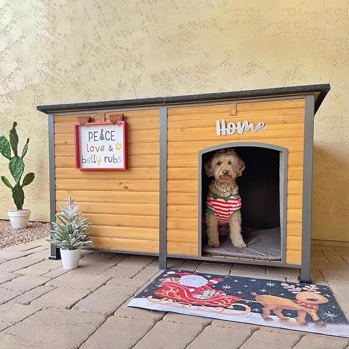 Aivituvin Dog House Outdoor 59" Extra Large Insulated Dog Kennel with Movable Insulation Liner,All-Around Iron Frame-PawvioPets