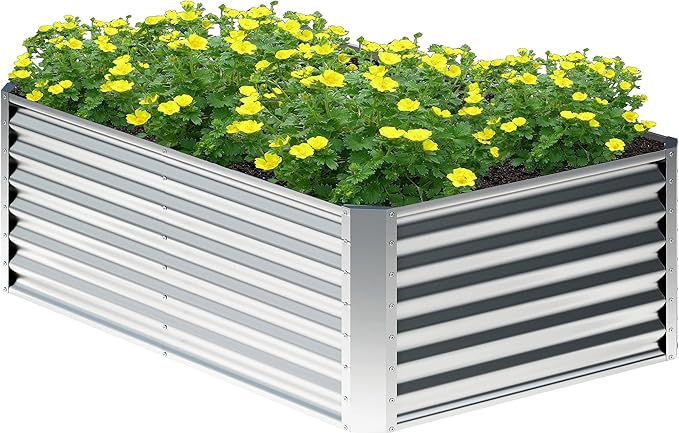 4x2x2FT Galvanized Raised Garden Bed,Planter Raised Beds-Metal Garden Box,Large Plant for Outdoor Planting, Vegetables Bed，Flower,herb-Sliver-PawvioPets