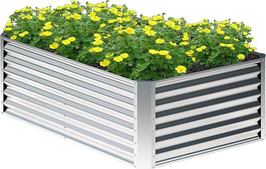 4x2x2FT Galvanized Raised Garden Bed,Planter Raised Beds-Metal Garden Box,Large Plant for Outdoor Planting, Vegetables Bed，Flower,herb-Sliver-PawvioPets