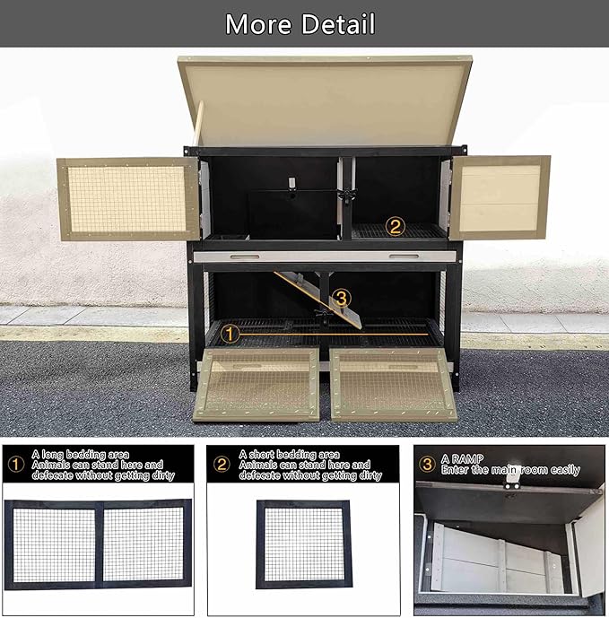 Double Level Solid Wood Rabbit Hutch Small Animal Cage for Rabbits, Guinea Pigs, Hedgehogs & Lizards Indoor/Outdoor– 2-Tier Eco-Friendly Habitat with Bedding Area, Durable & Easy to Clean-PawvioPets
