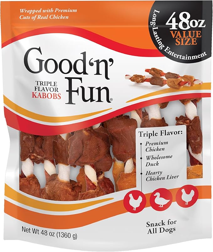 Good'n'Fun Triple Flavored Rawhide Kabobs for Dogs 3 Pound (Pack of 4)-PawvioPets