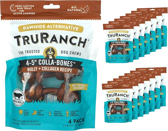 4-5" Collagen Bones, Bully - Collagen Dog Bones - Long Lasting Healthy Joint Support - Rawhide Alternative - Skin & Coat Health, Value Pack, 15 Bags, 60 Count-PawvioPets