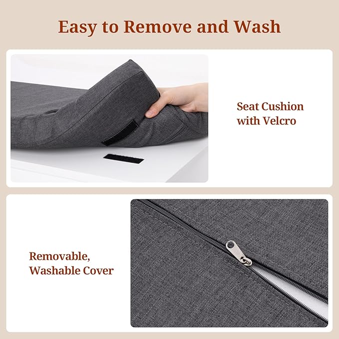 Farmhouse Storage Bench with Flip Drawers & Padded Seat Cushion, Half Hidden Shoe Rack Organizer, Adjustable Shelf Shoe Cabinet for Large Family, Entryway, Bedroom, Living Room (White)-PawvioPets