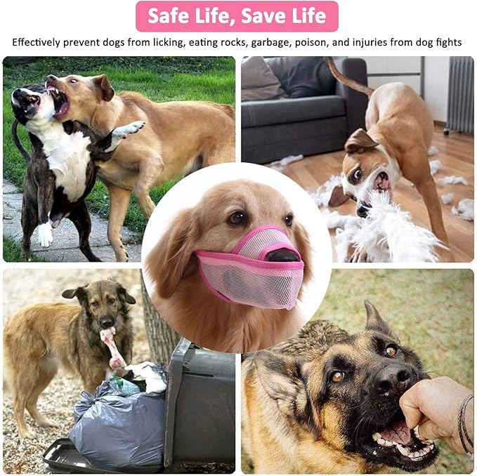 Crazy Felix Nylon Dog Muzzle for Small Medium Large Dogs Dachshund Beagle Poodle Labrador, Air Mesh Breathable and Drinkable Pet Mouth Guard for Anti-Biting Chewing Scavenging(XXXS, Pink)-PawvioPets