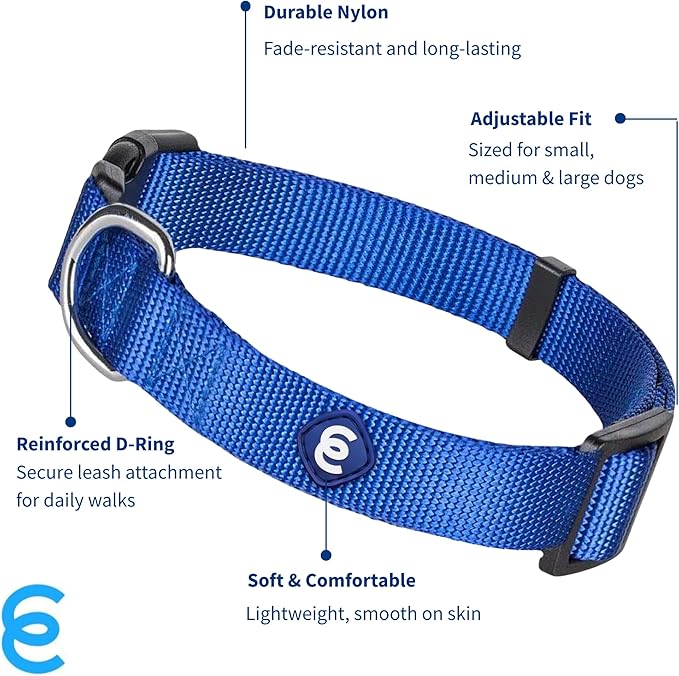 Blueberry Pet Essentials Large Dog Collar in Royal Blue | Adjustable & Eco-Friendly Durable Nylon Strap | Classic Collar for Large Dogs, Boy & Girl Pets-PawvioPets