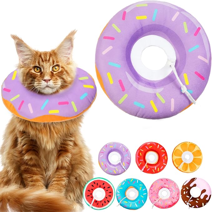 Cat Cone Collar Soft, Cat Recovery Collar for Wound Healing Cute Donut Adjustable Kitten Cones to Stop Licking Comfortable Lightweight Neck Elizabethan Collars for Kittens After Surgery-PawvioPets