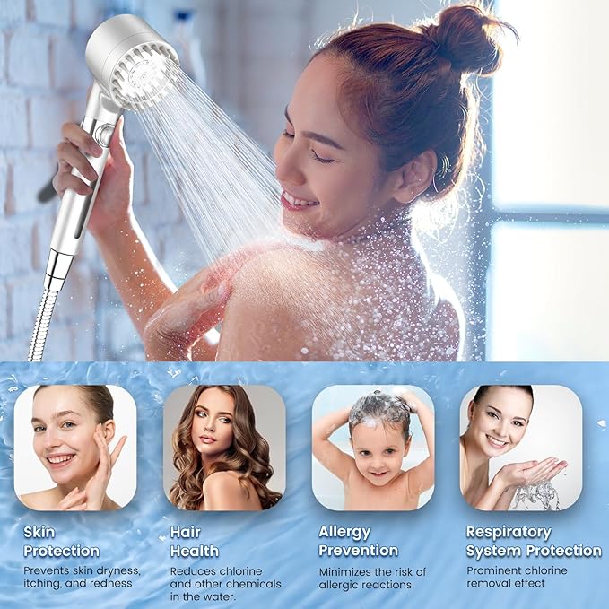 Filtered Shower Head with Handheld, High Pressure 3 Spray Mode Showerhead with 18 Stage Water Softener Filters for Hard Water - Handheld Shower Head-Remove Chlorine-White-PawvioPets