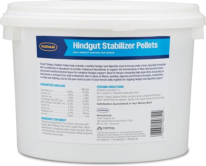 Farnam Hindgut Stabilizer Pellets, Daily Digestive & Immune Supplement for Horses Helps Maintain a Balanced Microbiome for Optimal Digestion-PawvioPets