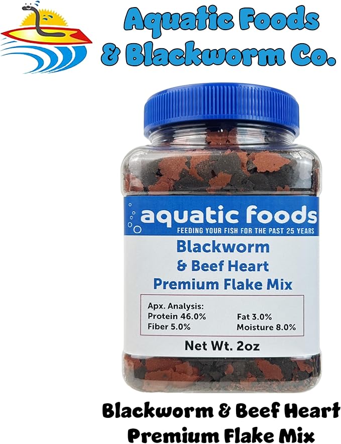 Aquatic Foods Inc. California Blackworm & Beef Heart Premium Flakes for Discus, Cichlids All Community Tropical Fish Also Pellet Mix, Wafer Mix Included…2oz-PawvioPets