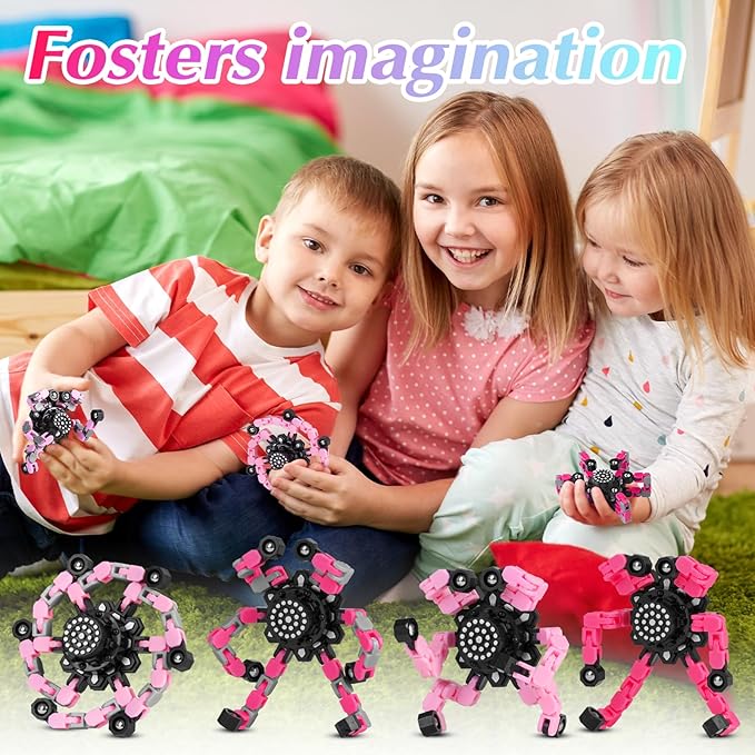 Fidget Toys for Girls, Birthday Gifts for 4 5 6 7 8 9 10 11 12 Year Old Girls Boys, Pink Transformable Fidget Spinners for Kids, Stocking Stuffers for Kids Adults Party Favors Toy-PawvioPets