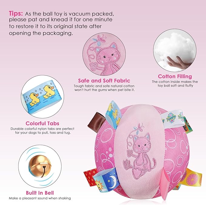 Dog Squeaky Plush Toy with Straps, 6-Inch Soft Stuffed Ball with Cotton Material and Bell Built-in, Pet Interactive Fetch Toy for Small to Large Dog-PawvioPets