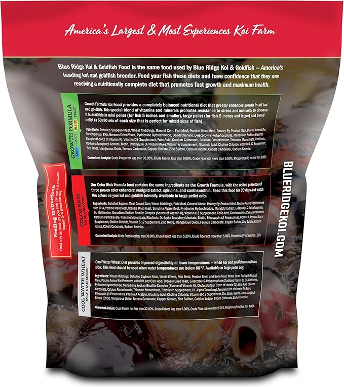 Blue Ridge Koi Fish Food 5lb - Koi Food Large 3/16" Growth Formula, Goldfish Food, Premium Fish Food for Ponds, Ponds Fish Food, Floating Pond Pellets-PawvioPets