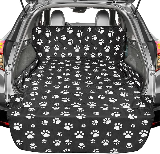 F-color SUV Cargo Liner for Dogs, Upgraded Extra Large Water Resistant Pet Cargo Cover Dog Seat Cover Mat for SUV Sedans Vans with Bumper Flap Protector, Non-Slip, Wear-Proof, Universal Fit, Paw Print-PawvioPets