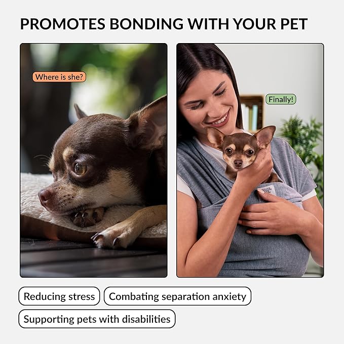 Dog Sling Carrier for Small Dogs - Anti-Anxiety Cat Sling, Puppy Pouch - Pet Sling in Gray Black Blue Green Pink Yellow (Gray, Standard)-PawvioPets