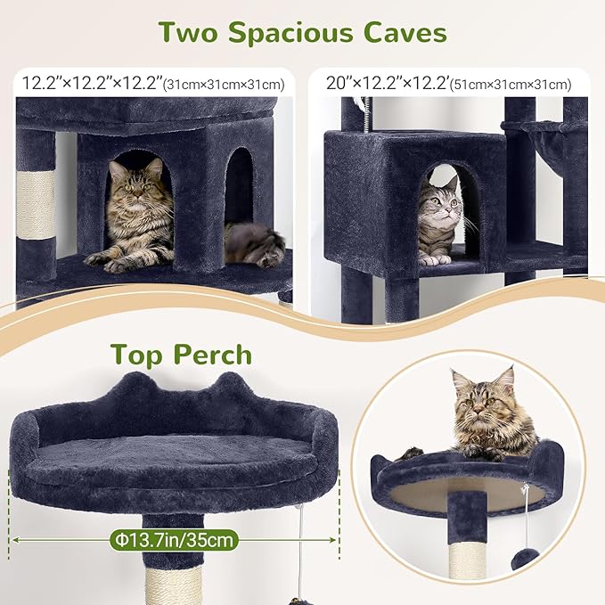 Globlazer Heavy Duty Cat Trees for Large Cats, Sturdy 72in Maine Coon Cat Tree for Large Cats 20 lbs+ Heavy Duty Cat Tower for Adult Biggest Cat with 6 Scratching Posts, Hammock, S72, Smoky Gray-PawvioPets