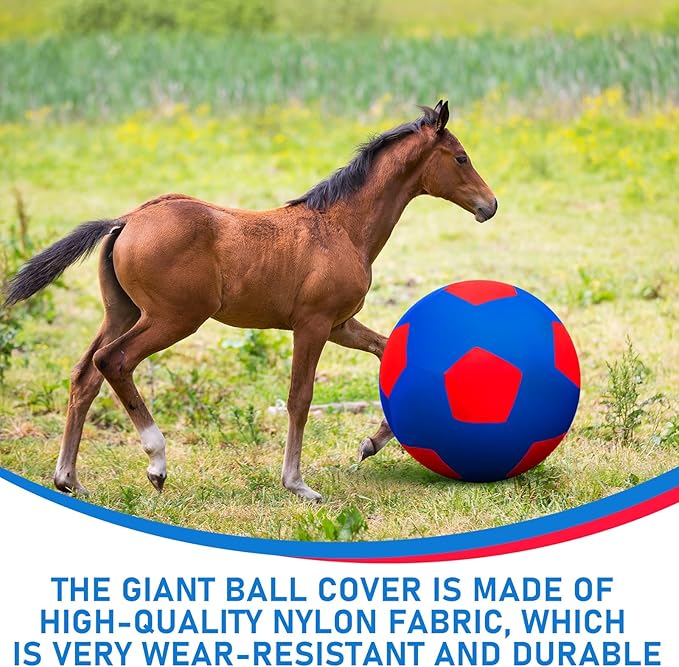 40inch Giant Herding Ball with Ball Cover Anti Burst Please Watch VCR for How to Inflation Horse Toys for Horses Stall Entertainment Play, Pump Included(Blue,Stylish)-PawvioPets