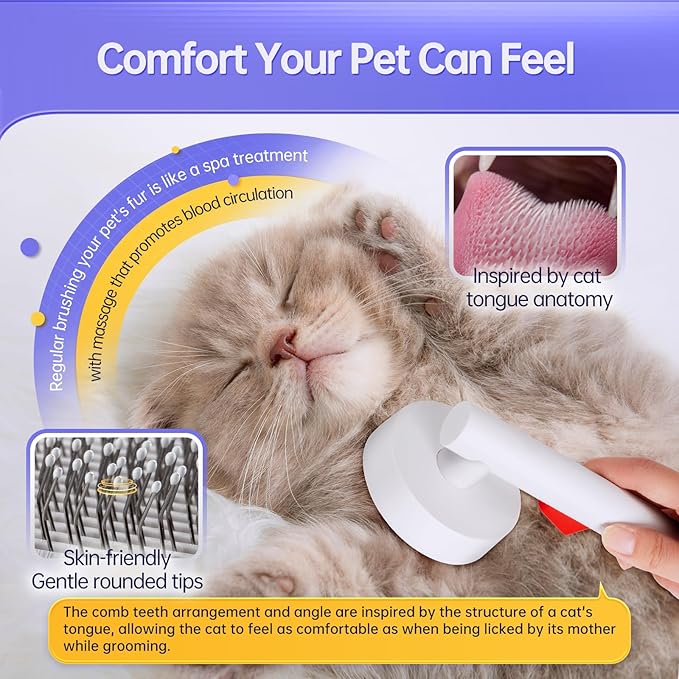 Cat Brush for Shedding with One-Click Button, Pet Comb for Indoor Cats, Suitable for Long or Short Haired Cats, Small and Medium Dogs, Grooming for Puppy Kitten Massage Removes Loose Fur-PawvioPets