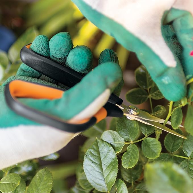 Fiskars Comfort Loop Micro-Tip Pruning Snips - 7" Garden Shears with Sheath and Extra Large SoftGrip Handle - Yard and Garden Tools - Orange/Black-PawvioPets