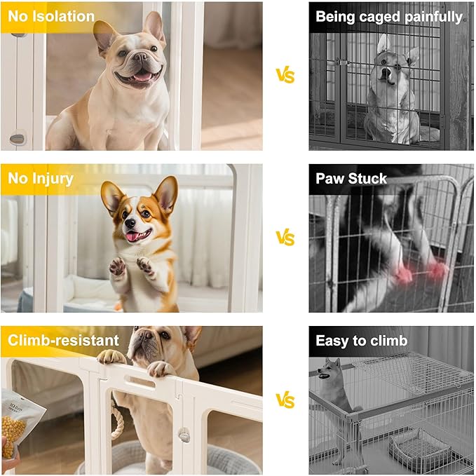 Acrylic Dog Playpen with Door, 24" 10PCS Clear Pet Play Pen Indoor for Small Animals, Transparent Puppy Fence Kennel Rabbit Ferret, Doggie Cages Yard Easy Assemble-PawvioPets